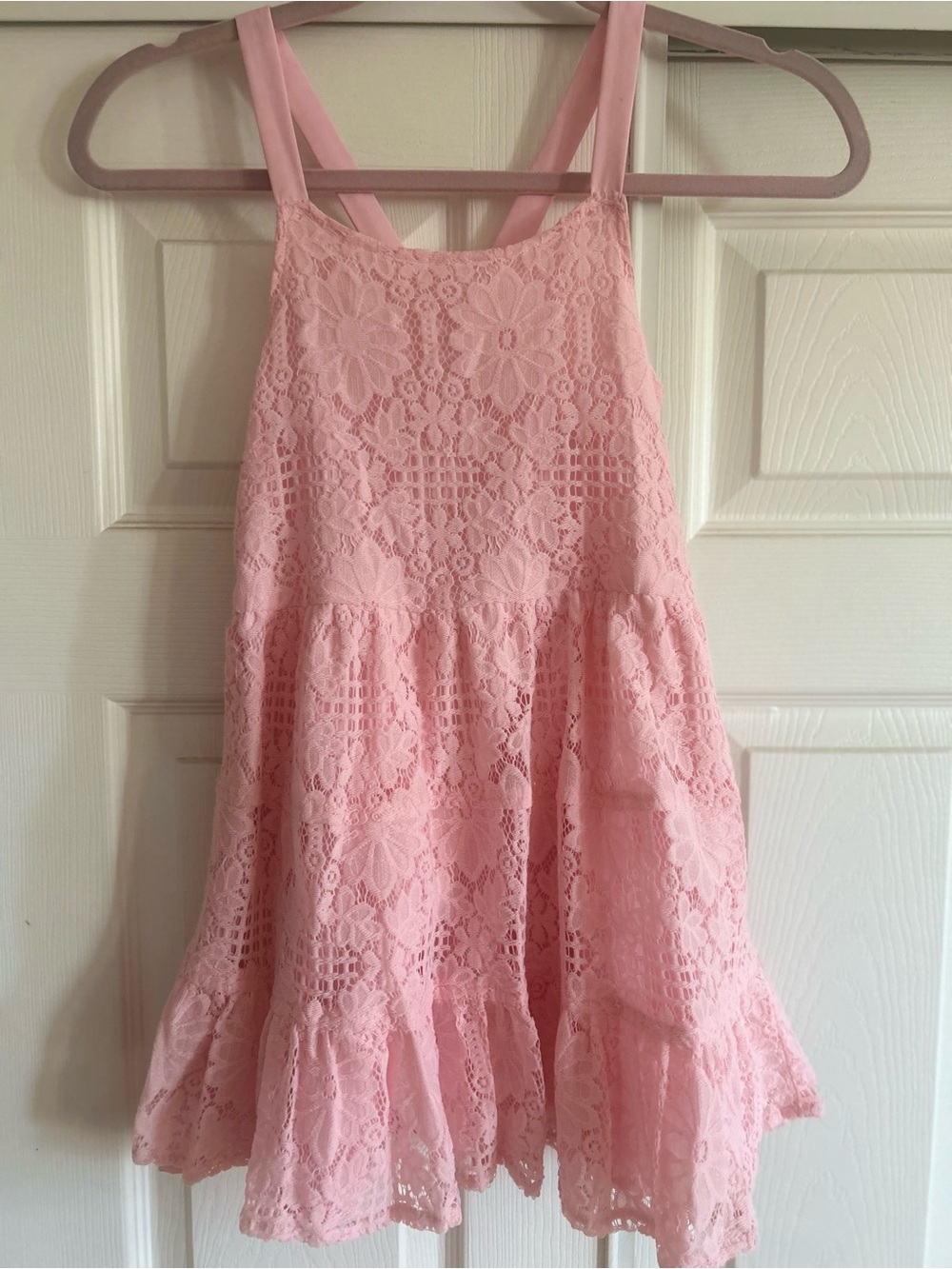Peek Pink Lace Tiered Dress for Girls